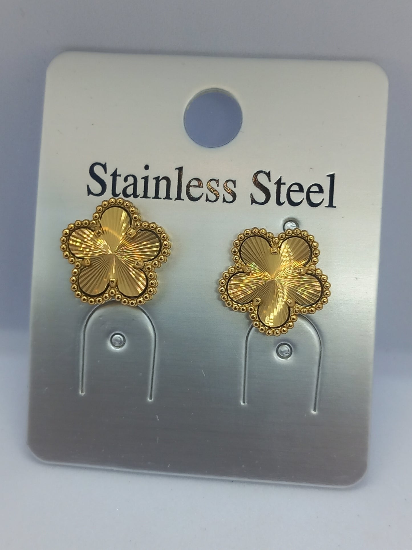 Boucles d'oreilles trèfle doré en acier inoxydable