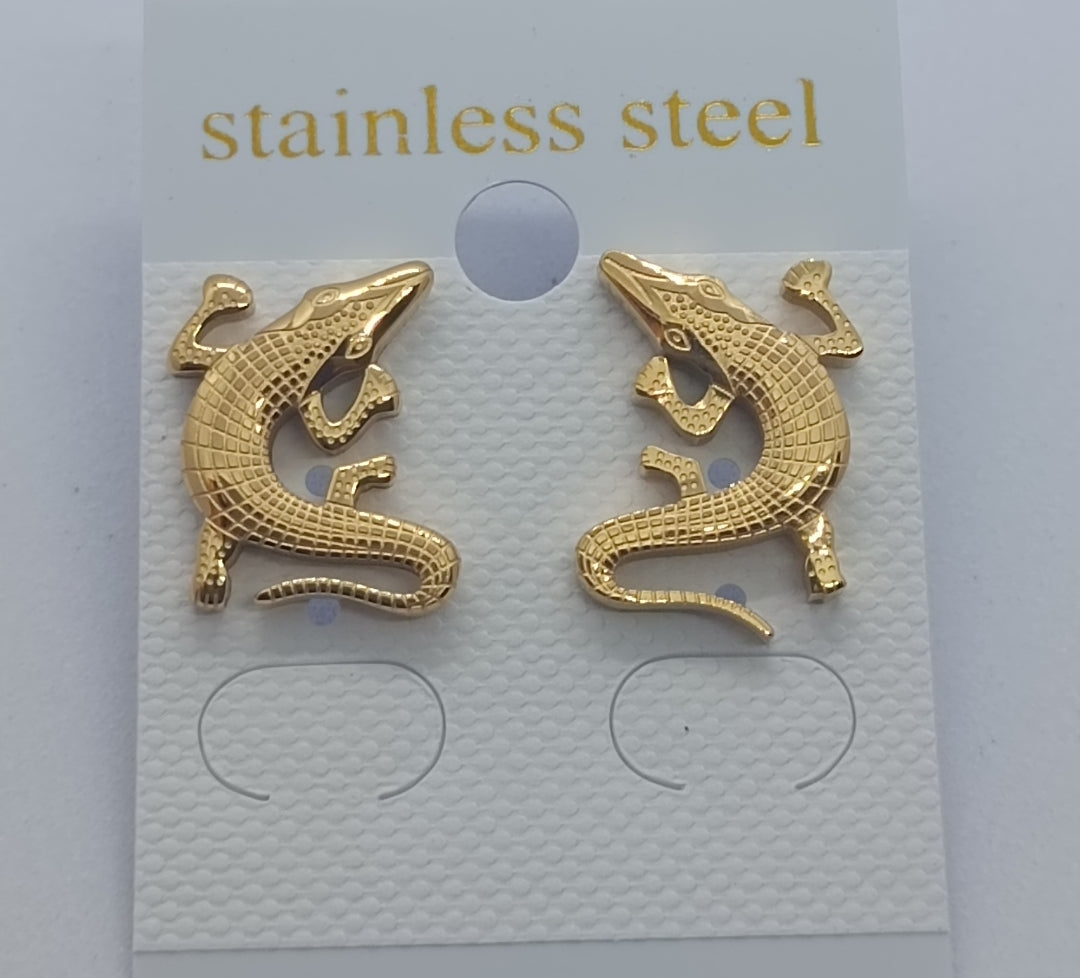 Boucle d'oreille crocodile en acier inoxydable