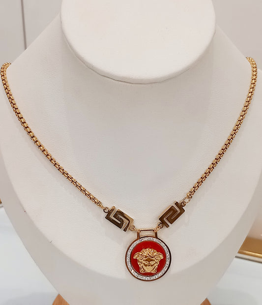 Collier versace rouge en acier inoxydable