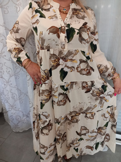 Robe satin à fleurs noir ou beinge