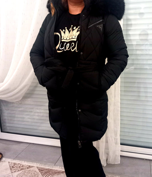 Doudoune noir avec capuche fourrure